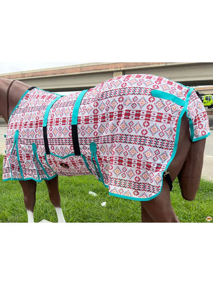 66"-84" Horse Fly Sheet Uv Protect Mesh Bug Mosquito Summer White Aztec