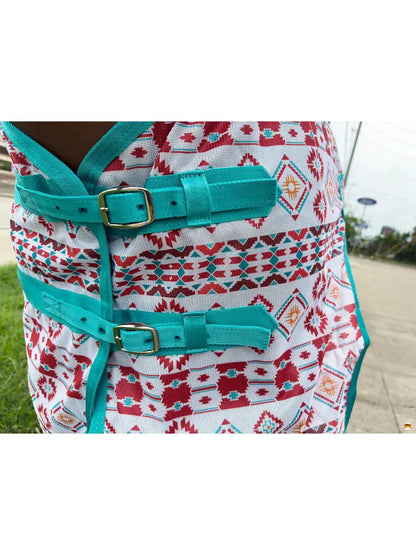 66"-84" Horse Fly Sheet Uv Protect Mesh Bug Mosquito Summer White Aztec