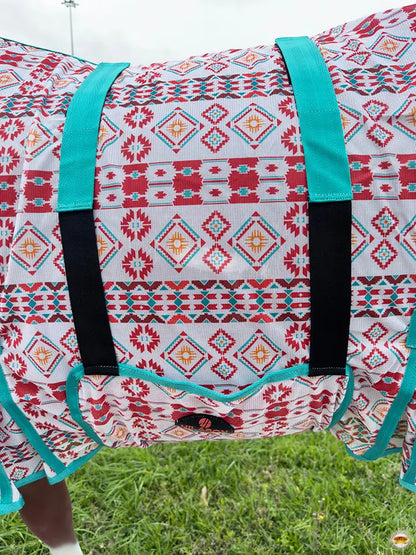 66"-84" Horse Fly Sheet Uv Protect Mesh Bug Mosquito Summer White Aztec