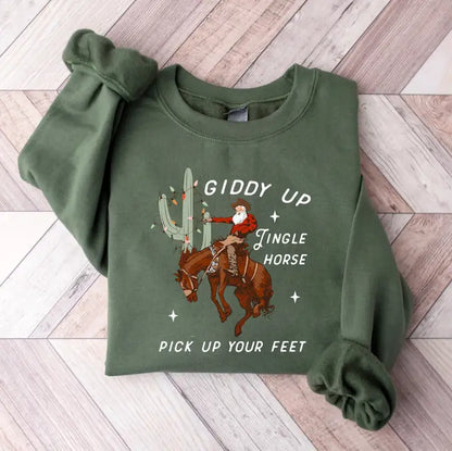 Giddy Up Jingle Horse Christmas Sweatshirt – Western Equestrian Crewneck