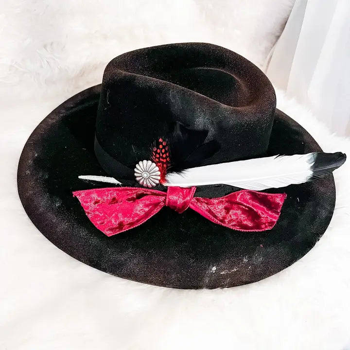 Custom Charlie 1 Horse Black Felt Cowboy Hat with Red Velvet