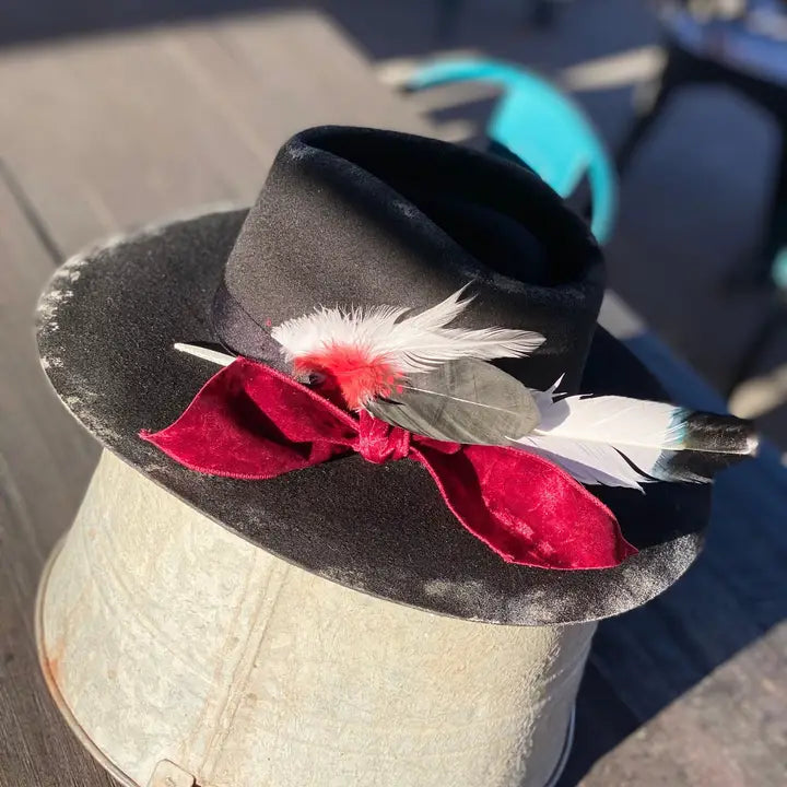 Custom Charlie 1 Horse Black Felt Cowboy Hat with Red Velvet