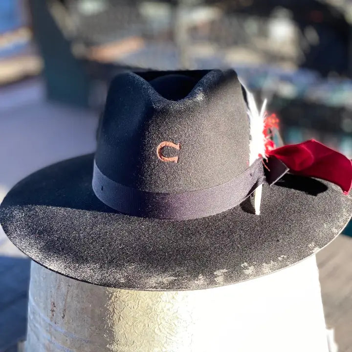 Custom Charlie 1 Horse Black Felt Cowboy Hat with Red Velvet