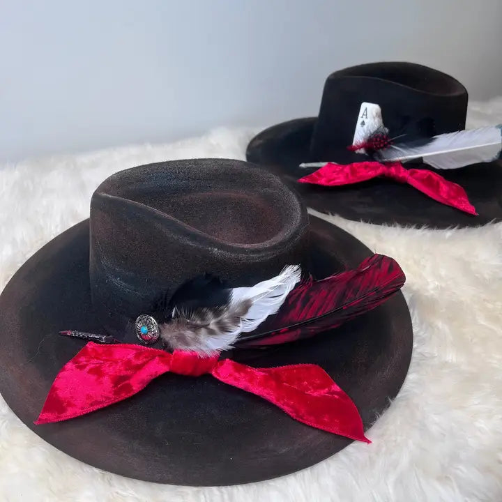 Custom Charlie 1 Horse Black Felt Hat Card of Your Choice Red