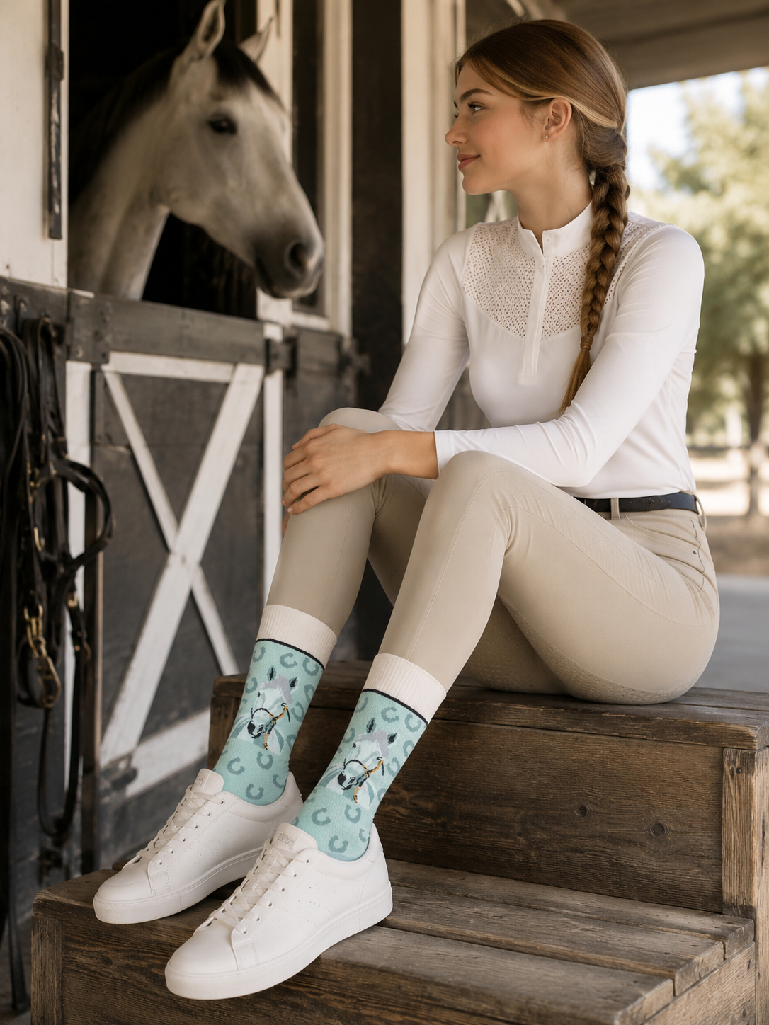 Tall Boot Horse Print Socks