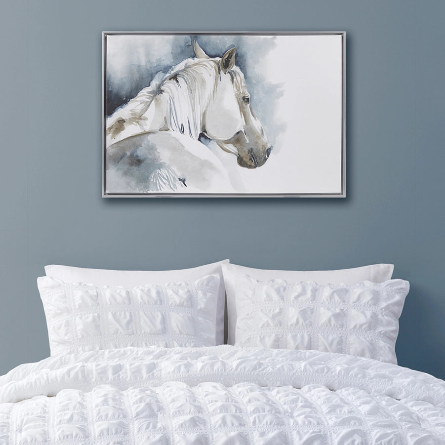 Equestrian Horse Hand Embellished Canvas Wall Art, Blue