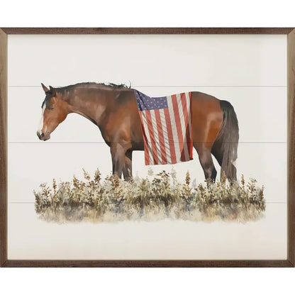 Horse with American Flag Framed Wall Art