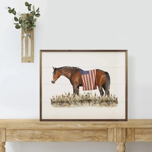 Horse with American Flag Framed Wall Art