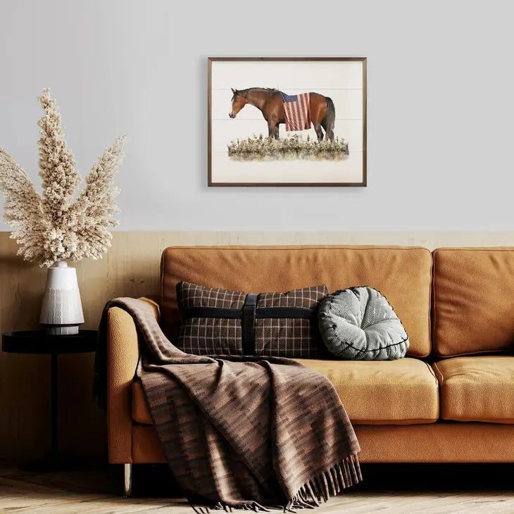 Horse with American Flag Framed Wall Art