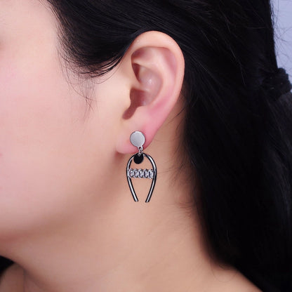 Gold Filled Marquise Lined Horseshoe Round Stud Earrings