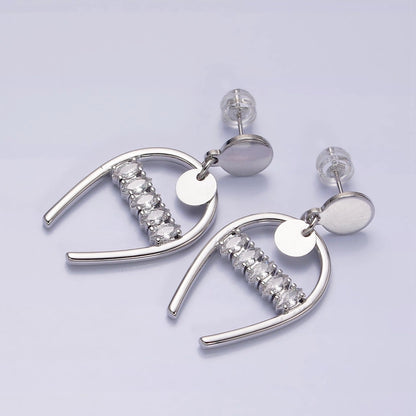 Gold Filled Marquise Lined Horseshoe Round Stud Earrings