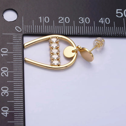 Gold Filled Marquise Lined Horseshoe Round Stud Earrings