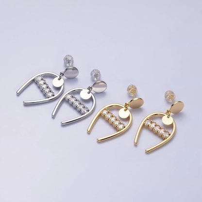 Gold Filled Marquise Lined Horseshoe Round Stud Earrings