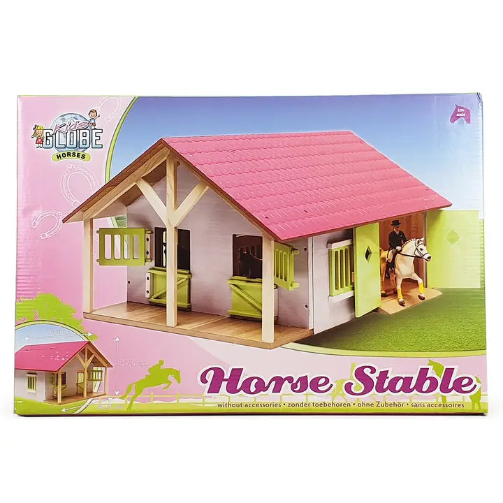 Kids Globe 1:24 Scale Wooden Horse Stable Toy W/2Stalls Pink