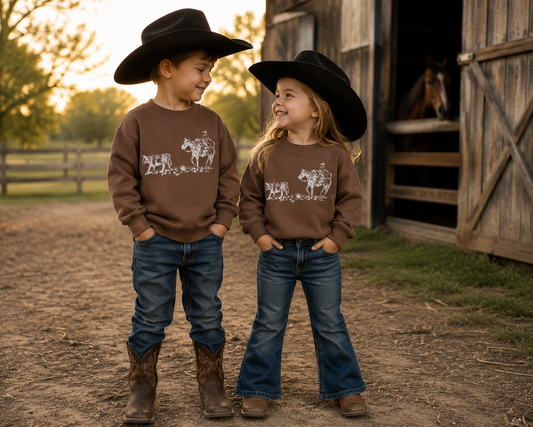 Kids Western Pullover Long Sleeve Shirt - Cattle Print