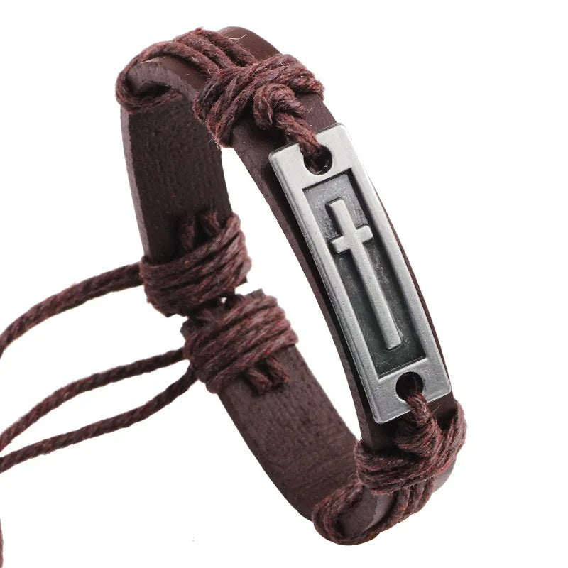 Leather Cross Bracelet