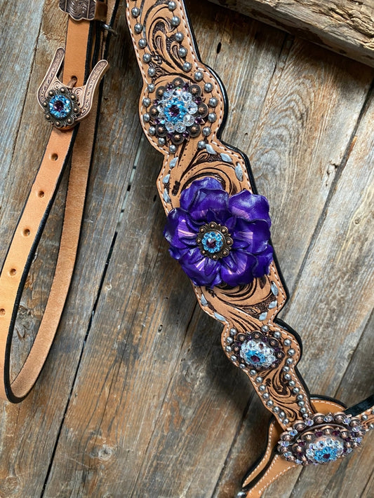 Paisley Purple One Ear/ Breastcollar Tack Set