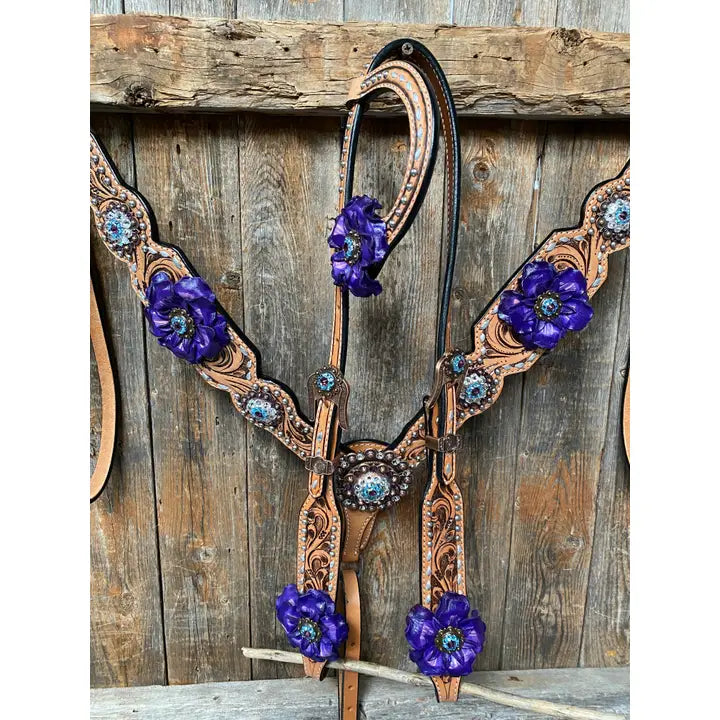 Paisley Purple One Ear/ Breastcollar Tack Set