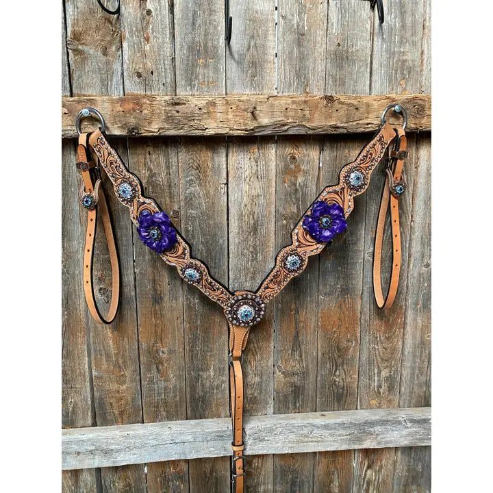 Paisley Purple One Ear/ Breastcollar Tack Set