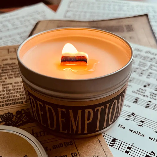 Redemption - 8 oz Candle Tin - Wooden Wick -Pure Soy Wax