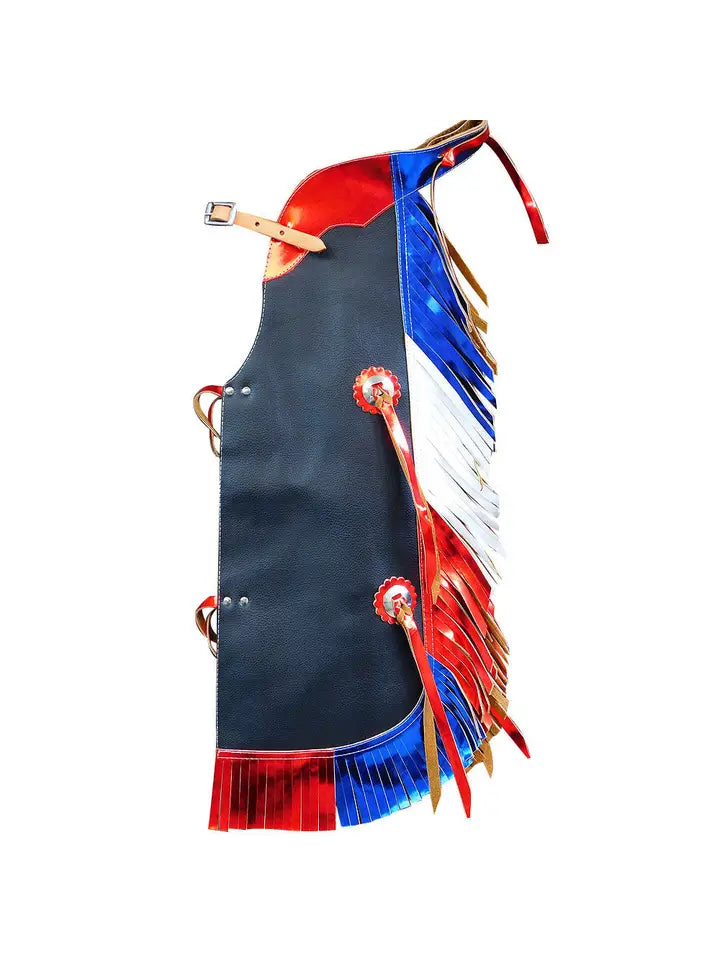 Pro Rodeo Bull Riding Chaps Us Flag Western Leather Kids