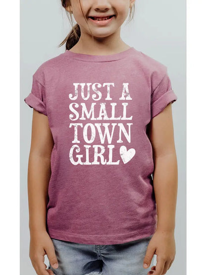 Just A Small Town Girl Distressed Western Kids Graphic Tee