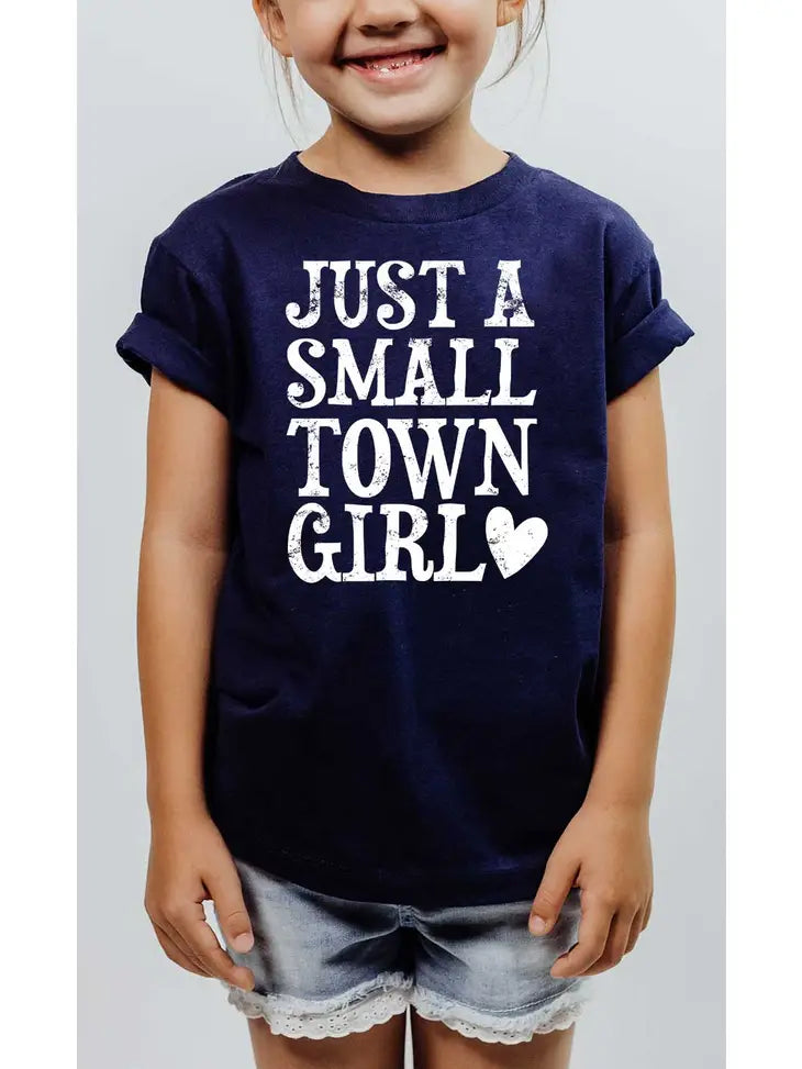 Just A Small Town Girl Distressed Western Kids Graphic Tee