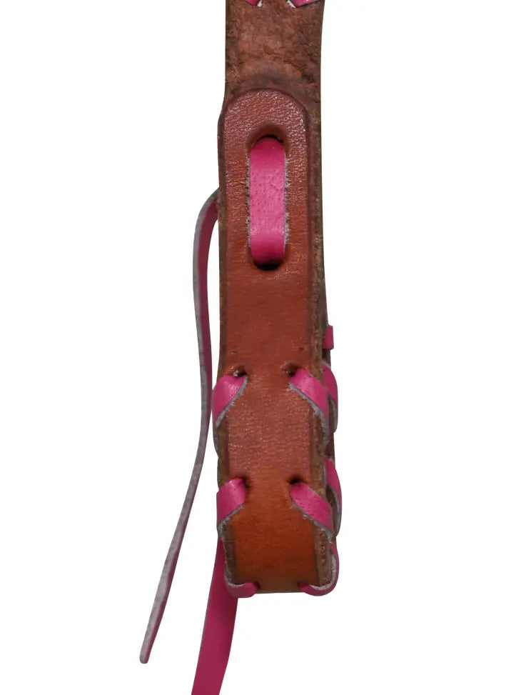 Leather Western Reins Brown & Pink