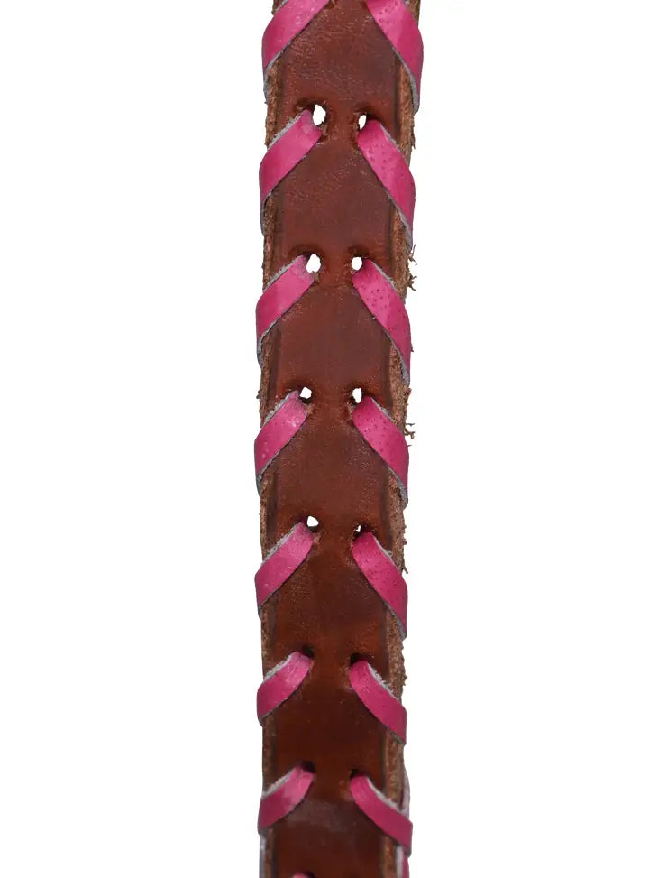 Leather Western Reins Brown & Pink