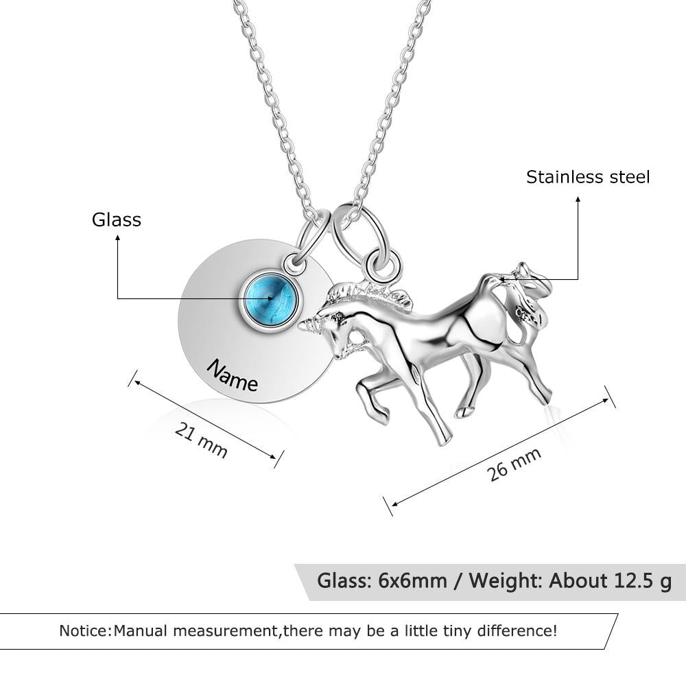 Personalized Birthstone Horse Pendant Necklace for Girls