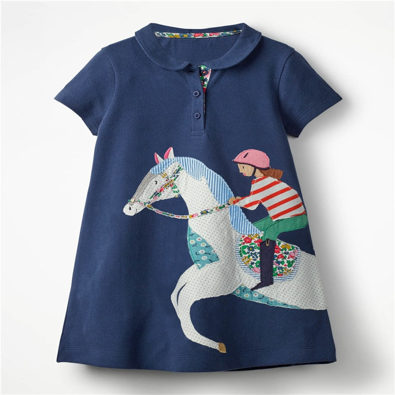 Equestrian Elegance: Girls Navy Blue Polo Dress