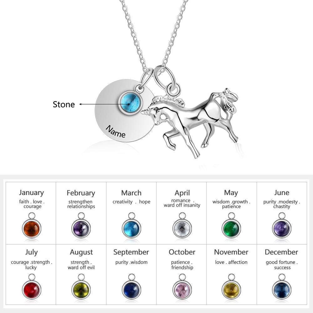 Personalized Birthstone Horse Pendant Necklace for Girls