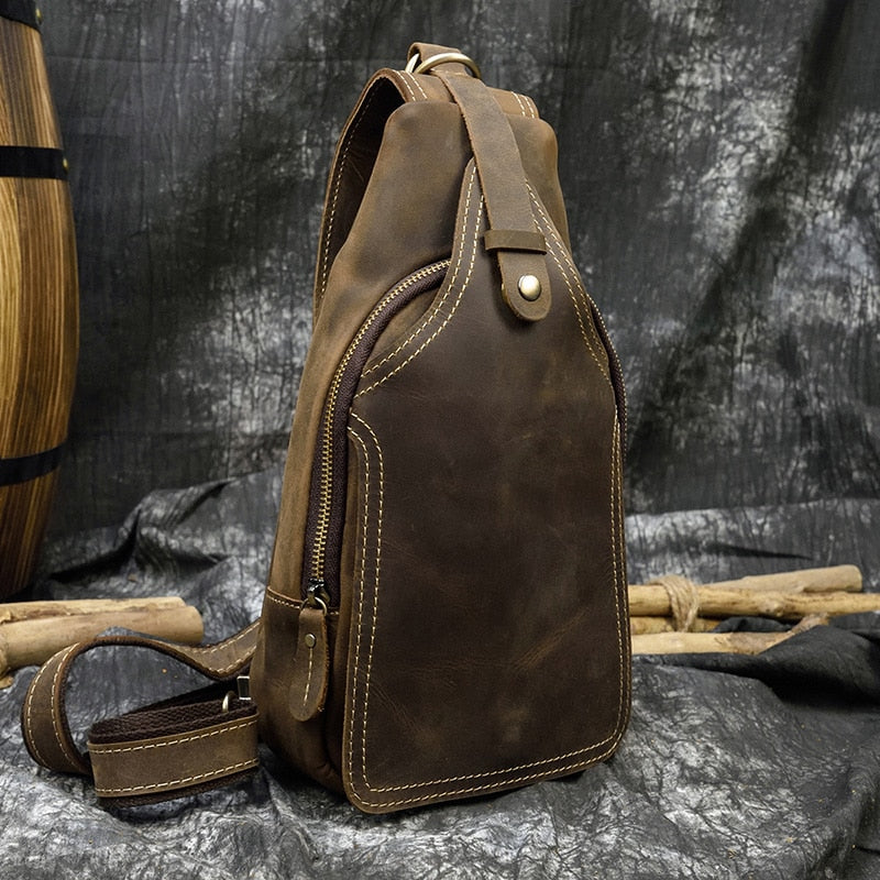 Crazy Horse Genuine Leather Sling, Chest Pack, Crossbody Bag for Men