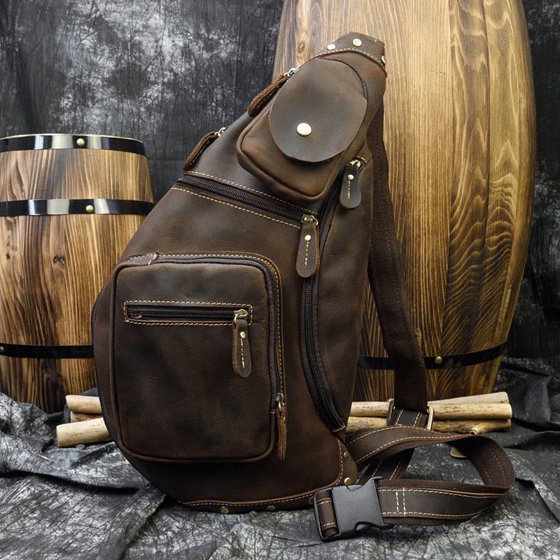 Crazy Horse Genuine Leather Sling, Chest Pack, Crossbody Bag for Men