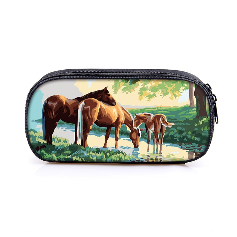 Horse Print Cosmetic Make-up Bag/ Pencil Case