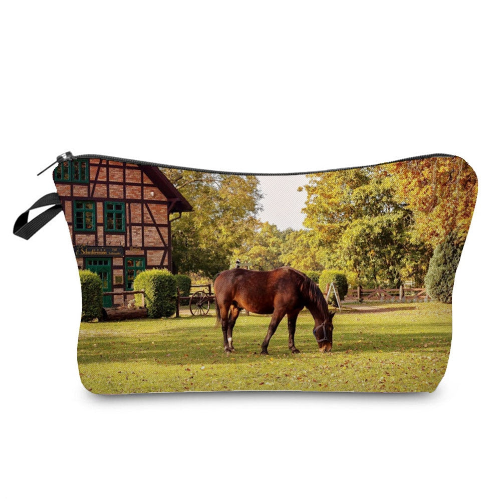 Horse Print Makeup Bag/ Cosmetic Bag/ Pencil Bag