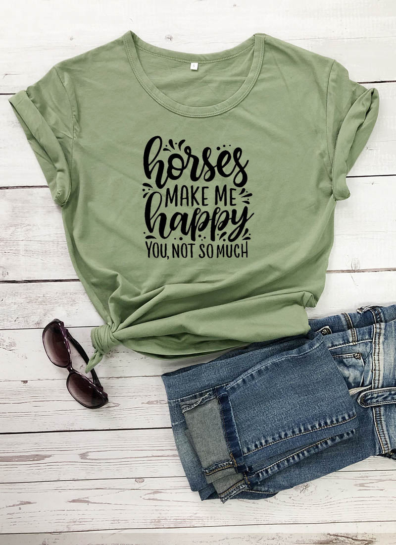 "Horses Make Me Happy" Women's Cotton T-Shirt