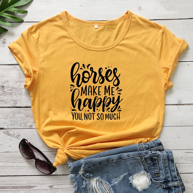 "Horses Make Me Happy" Women's Cotton T-Shirt