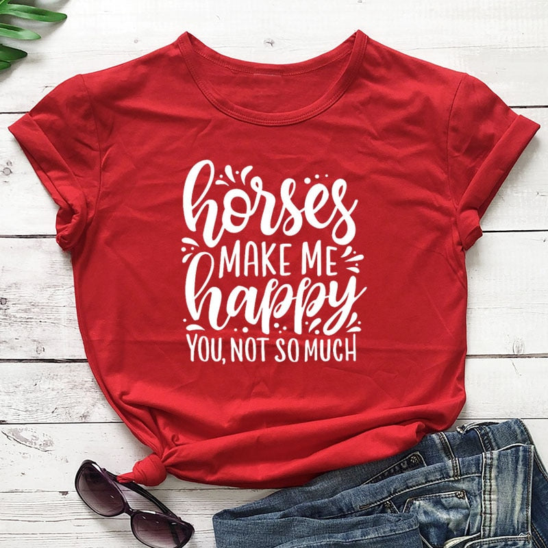 "Horses Make Me Happy" Women's Cotton T-Shirt