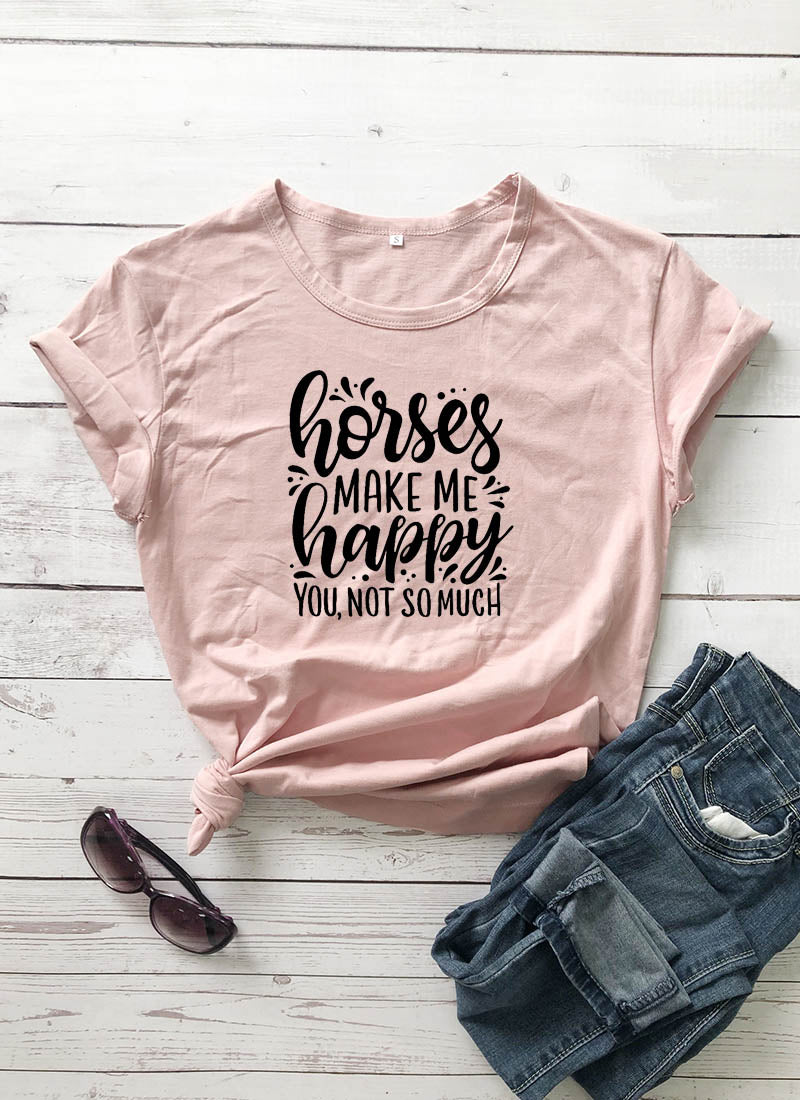 "Horses Make Me Happy" Women's Cotton T-Shirt